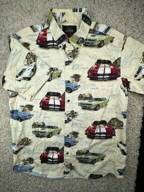 Redhead Shirt Large Classic Cars Button Up Outdoors Short Sleeve Mens Muscle Car